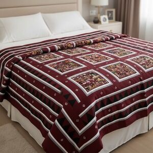 Large Vintage Hmong Story Cloth Bedspread 80x94 Hand Embroidered Full Queen